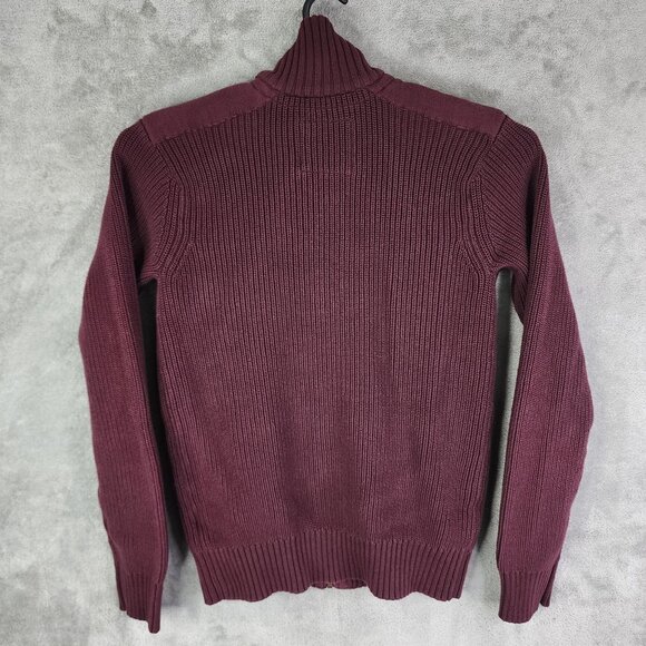Mens H&M L.O.G.G. Burgundy Sweater Jacket Full Zip 100% Cotton Ribbed Knit L - Picture 9 of 12
